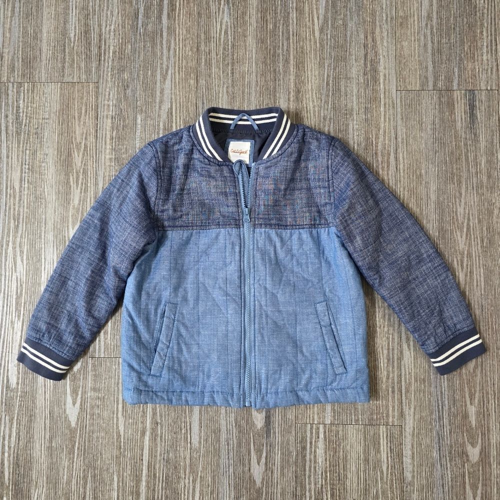 Cat & Jack Boys Cambray Bomber Jacket Size Small S 6-7 Blue Collared 100% Cotton